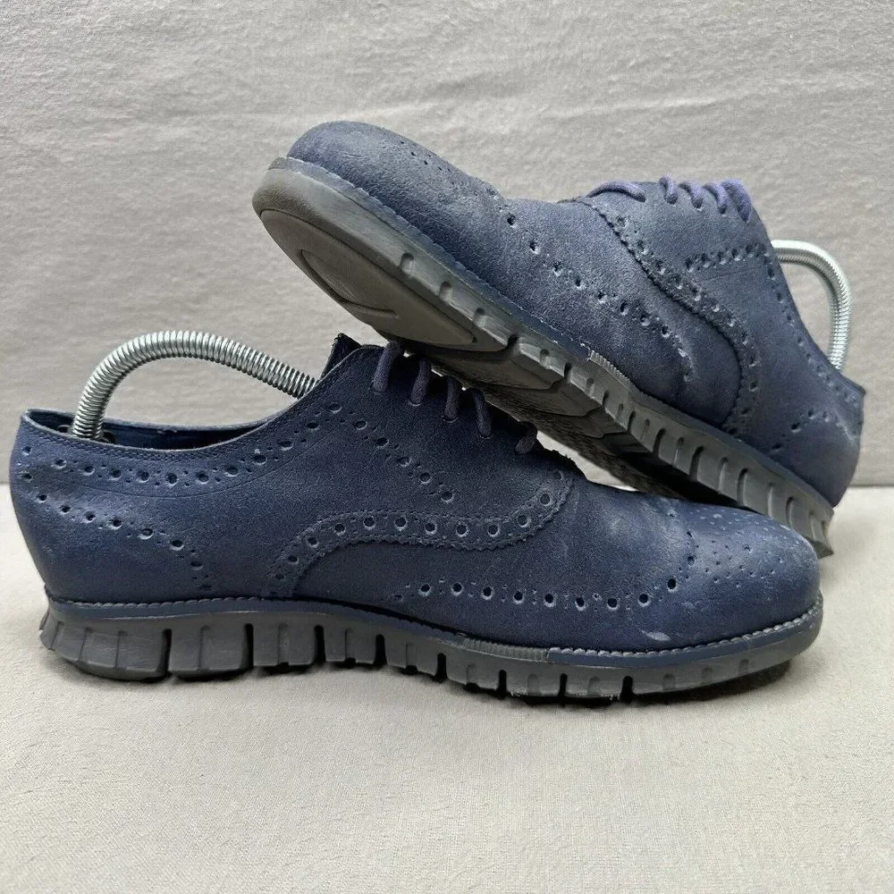 Cole Haan ZeroGrand Mens Size 8.5 (M) Wingtip Oxford Blue Leather‎ Dress Shoes